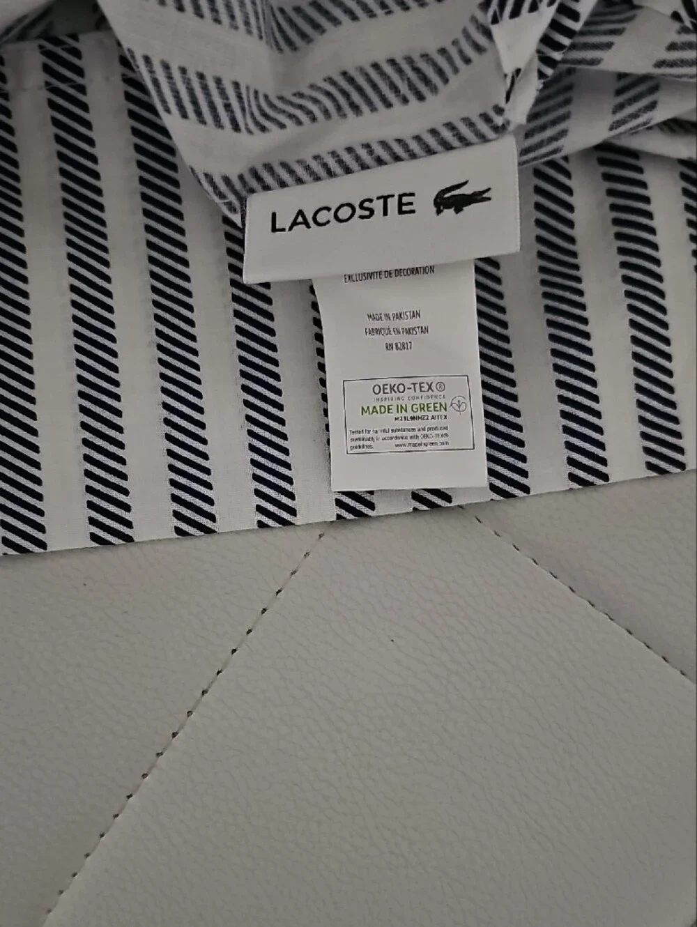 Lacoste Navy and White Striped Cotton Pillowcases with Crocodile Tag